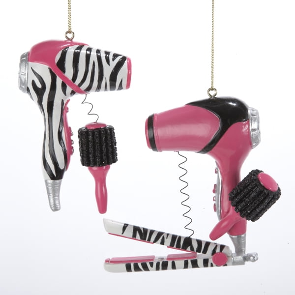 Pack Of 12 Tween Christmas Pink Zebra Blow Dryer Brush Flat Iron Ornaments Walmart Com Walmart Com