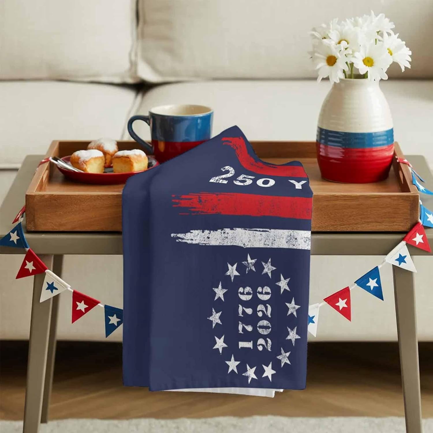 250 Years America Kitchen Towel th Anniversary Red White Blue Quick Dry Absorbent Dish Towels Soft Microfiber Cloth Dishcloth for Kitchen Cooking Baking 18 x 26 Inch, 2 Pack