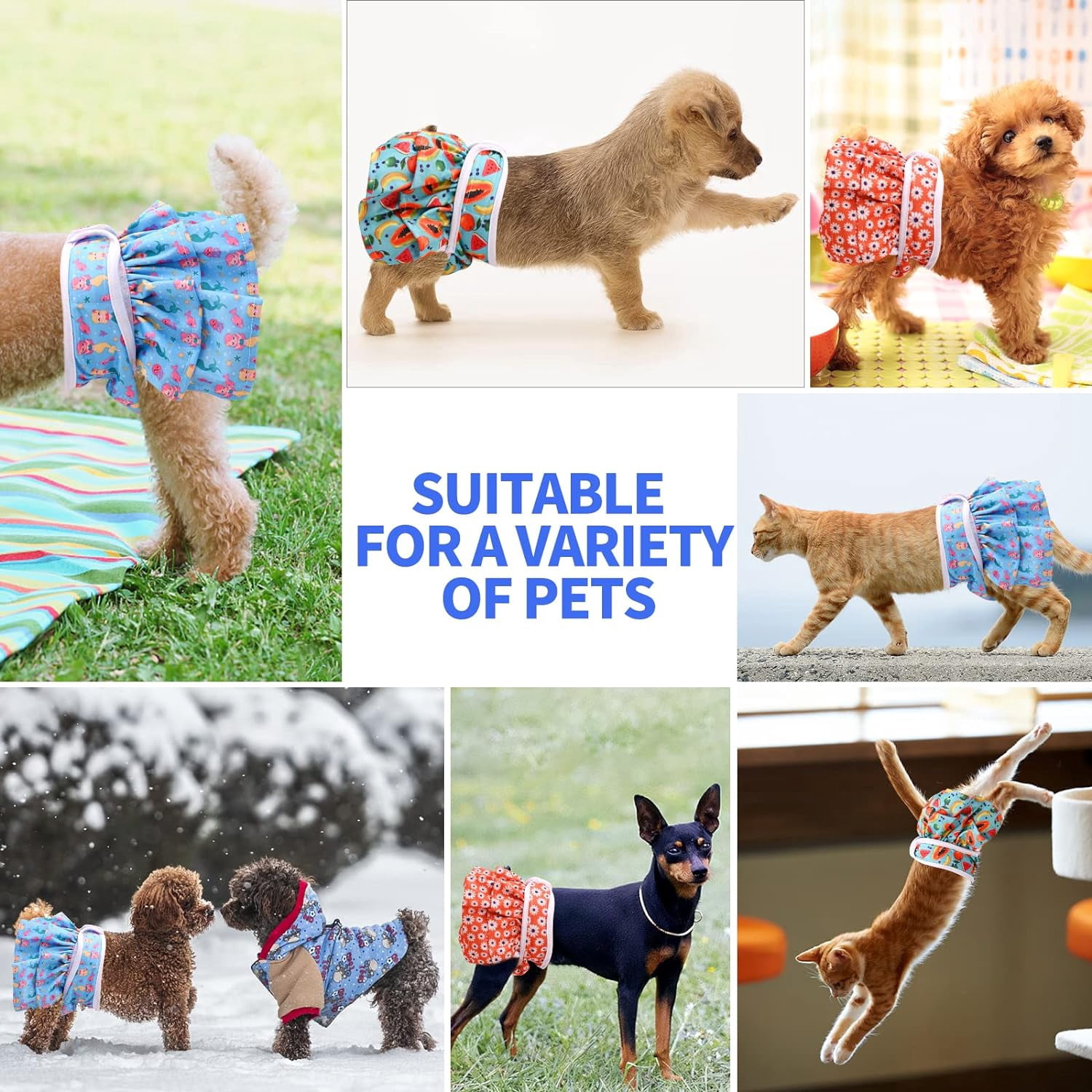 QKURT 3 Pack Reusable Dog Nappies Female, Pet Dog Nappies Super Absorbent Washable Dog Period Pants, Skirt Design Dog Season Pants Dog Diapers for Dogs in Heat, Period, Incontinence