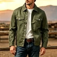 thumbnail image 2 of Ecqkame Men's Classic Trucker Jacket Lapel Collar Button Down Long Sleeve Multi Pockets Casual Daily Trendy Versatile Outerwear Army Green XXXL, 2 of 5