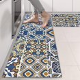 thumbnail image 2 of Kitchen Rugs Sets Of 2,Blue Ethnic Geometric Patchwork Pattern Anti Fatigue Kitchen Mat Rugs Non Slip Washable,Decorative Kitchen Floor Mats for Kitchen,Sink,Laundry,17"X47", 2 of 5