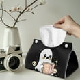 thumbnail image 2 of SEANATIVE Halloween Tissue Box Cover PU Leather Rectangular Tissue Box Holder Cute Ghost Spooky House Tissue Cover Decorative Organizer for Bathroom, Kitchen, Bedroom, Office Desk, Nightstand, 2 of 7