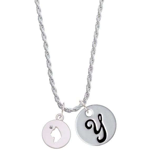 Delight Jewelry Silvertone Cat Head Silhouette Silvertone Script Initial Disc - Y - Charm Necklace, 20"+3"