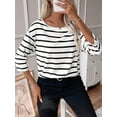 thumbnail image 6 of Womens 3/4 Length Sleeve Tops Striped Boat Neck Shirt Frenchy Cotton Tees Black XXL, 6 of 7