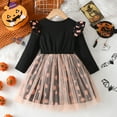 thumbnail image 4 of Tisuna Halloween Dress For Toddler Girls Pumpkin Print Long Sleeve Crew Neck Dresses Cute Breathable Autumn Girls Dress Black Size 4-5 Years, 4 of 8
