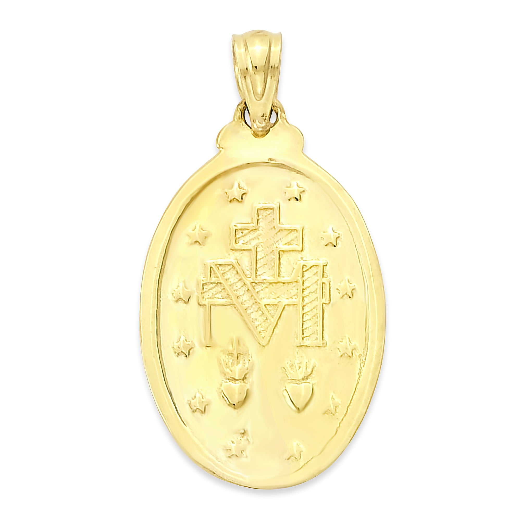 Solid 10K Rose Gold Miraculous Medal Virgin Mary Pendant, 9/16