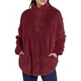 thumbnail image 3 of Women'S Plush Half Zip Stand Collar Sweatshirt Comfortable Pullover Long Sleeve Top Autumn and Winter Deep Red XL, 3 of 6