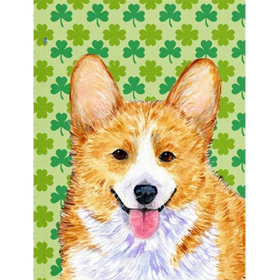 Corgi St. Patricks Day Shamrock Portrait Flag Canvas - House Size