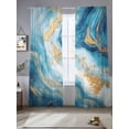 thumbnail image 2 of Abstract Marble Texture Sheer Curtains for Living Room Bedroom, Light-filtering Sheer Curtain, Teal Shinny Gold Gradient Art Rod Pocket Voile Window Treatment Drapes, 52’’Wx84’’L, 2 Panels Set, 2 of 7