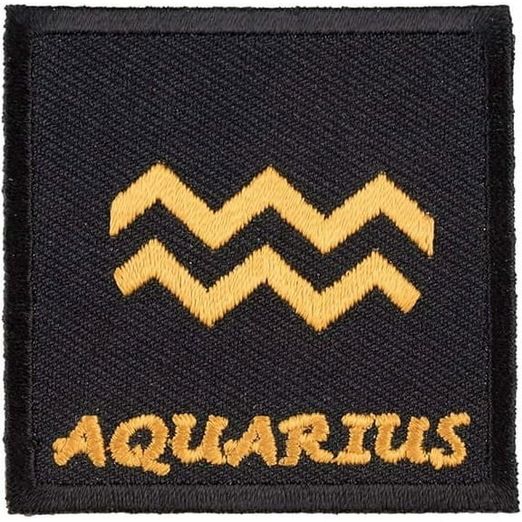 Zodiac Sign Aquarius Black & Gold Patch, Zodiac Patches