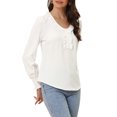 thumbnail image 4 of INSPIRE CHIC Women's Ruffle V Neck Tops Long Sleeve Casual Office Blouse White XS, 4 of 5