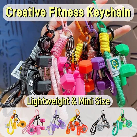 Creative Fitness Keychain, Lightweight, Set Dumbbell Barbell Kettlebell Water Bottle Pendant Gym Motivational Accessory for Backpack Purse Bag Charm Workout Lovers Gift Unisex by HAODEJW