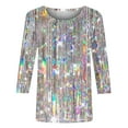 thumbnail image 4 of Tmtolofot Sequin Tops for Women 3/4 Sleeve Basic Shirts Loose Crewneck Tunic Blouses Teen Girls Cozy Pullover Tshirts for Legging Fashion Outfits,6_Gray,4X-Large, 4 of 5