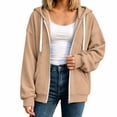 thumbnail image 3 of Women's Full Zip Hoodie, Oversized Long Sleeve Hooded Sweatshirt with Pockets, Casual Lightweight Zip Up Jacket, 3 of 7