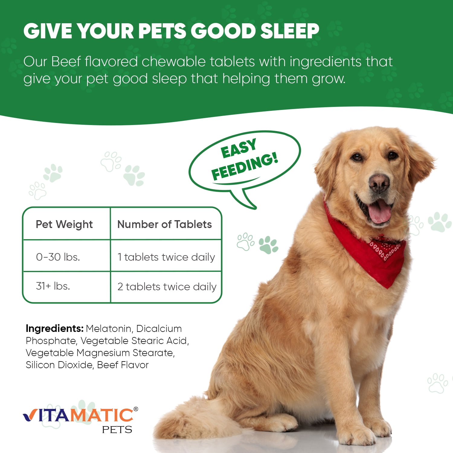 (3 pack) Vitamatic Melatonin for Dogs - 6 mg - 120 Beef Flavored Chewable Tablets