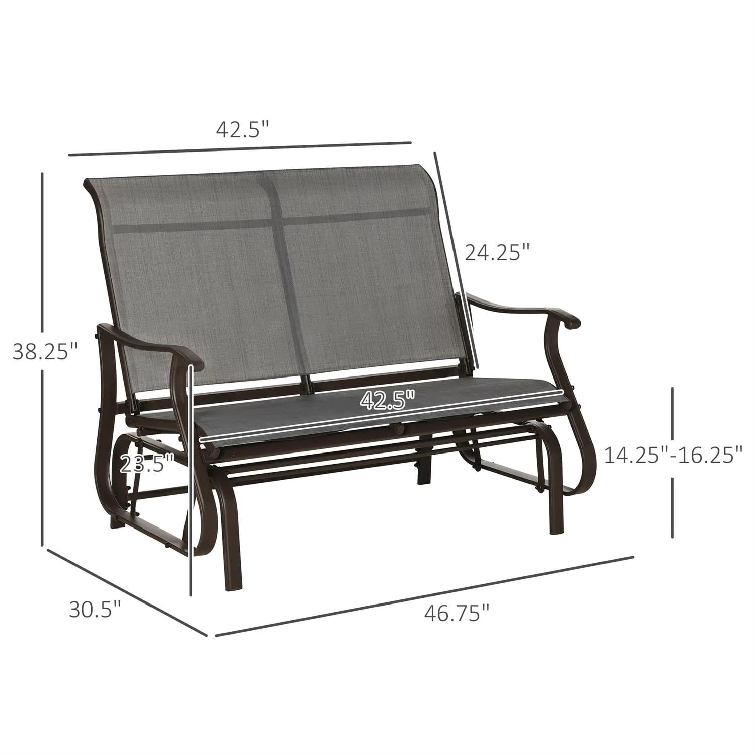 Demi Bonn 2-Person Outdoor Glider Bench, Patio Rocking Loveseat Chair with Powder Coated Steel Frame, Outdoor Glider Chairs for Backyard, Lawn, Garden and Porch, Gray