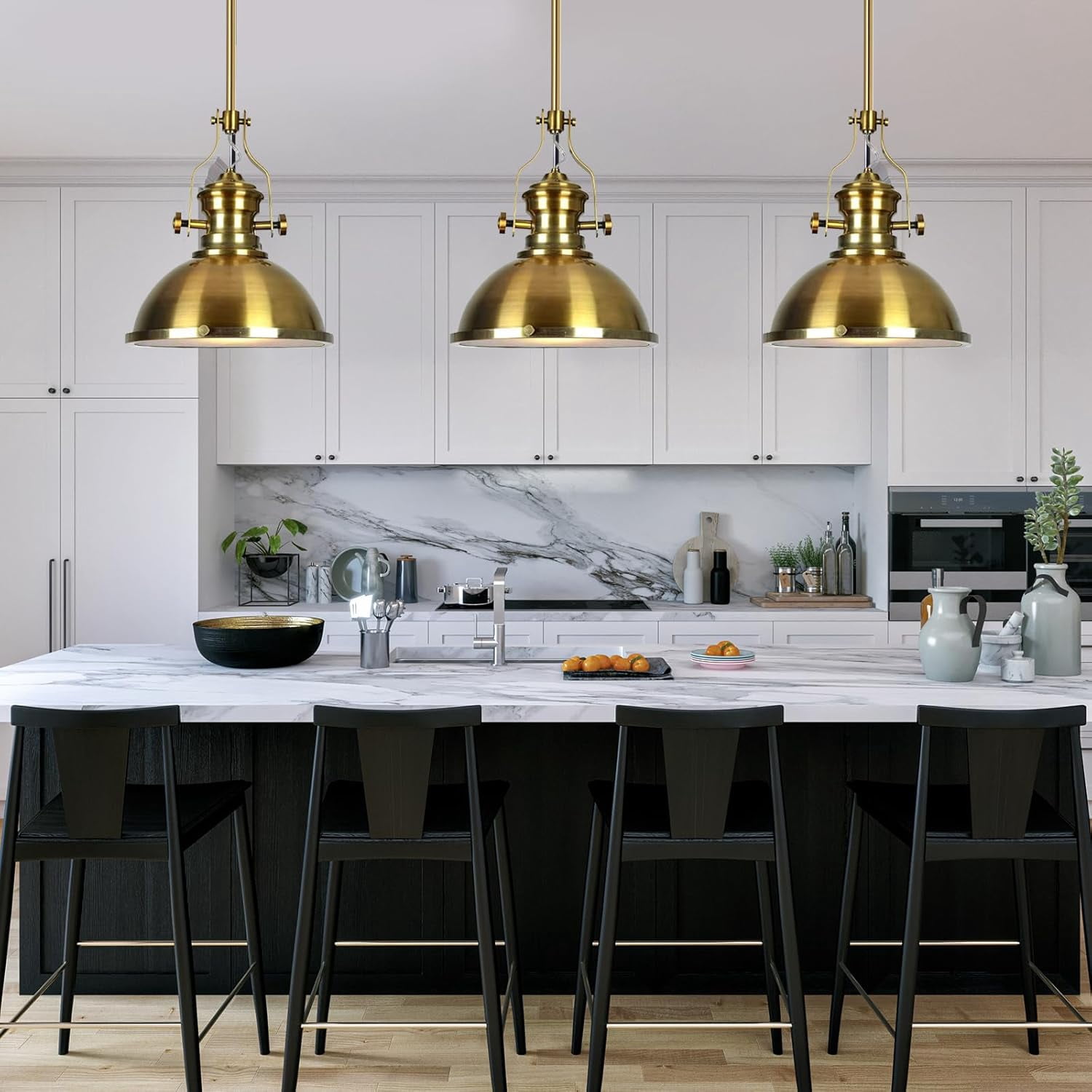 Hesmind Ceiling Pendant Light with Dia 12" Metal Shade and Diffuser Industrial Pendant Light Fixture for Kitchen Island Gold Farmhouse Pendant Light for Pool Tables Rod Hanging Pendant Fixture