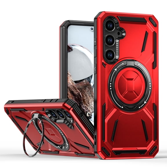 Case for Samsung Galaxy S22 with Ring Stand, Support Magnetic Charging, Shockproof Case Dual-Layers Military Grade Drop Protective Cover with Hidden Stand for Samsung Galaxy S22, Red
