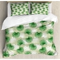 thumbnail image 1 of Leaf Queen Size Duvet Cover Set, Tropical Leaf of Palm Tree Livistona Rotundifolia Island Jungle Foliage, Decorative 3 Piece Bedding Set with 2 Pillow Shams, Green Pale Green White, by Ambesonne, 1 of 3