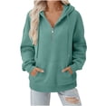 thumbnail image 2 of Yteetum Quarter Zip Hoodies for Women Oversized V Neck Drawstring Pullover Hooded Sweatshirts Tops Womens Casual Solid Loose Fits Half Zip Up Hooded Fall Pocket Sweatshirts Fall Clothes Clothes, 2 of 6