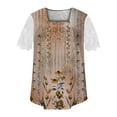 thumbnail image 5 of Wycnly Womens Blouses and Tops Dressy Sexy Lace Patchwork Sleeve Loose Flowy Pleated Swing Shirts Summer Floral Print Square Neck Short Sleeve Cute Tees Tops Khaki XL, 5 of 5