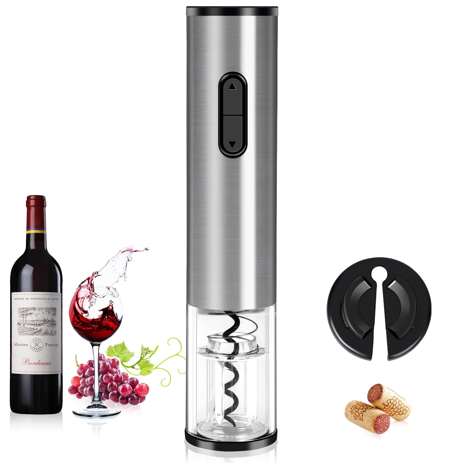 OxGord Electric Wine Opener with Automatic Corkscrew and Foil Remover for Bottles 2016 Newly Designed Model Stainless Steel