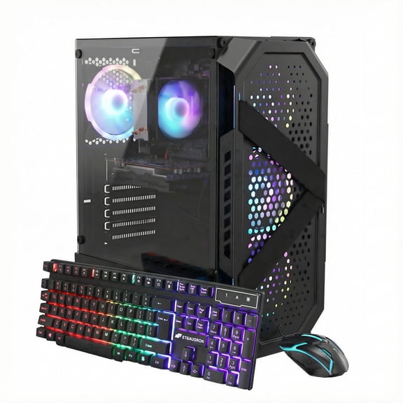 STGAubron Gaming PC Desktop, AMD Ryzen 5 5500, RX 6500 4G, 16G DDR4, 512G SSD, WiFi 6, BT 5.2, RGB Fan x4, Win 11 Home