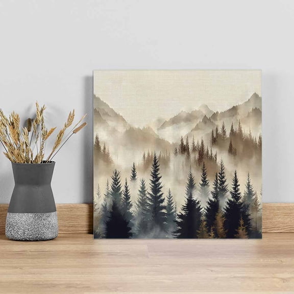 Tan Forest Wall Art Painting on Canvas, Trees Woods Vintage Natural Watercolor Canvas Art Home Prints Wall Art Framed Modern Artwork for Living Room Bedroom Wall Decor 16x16in