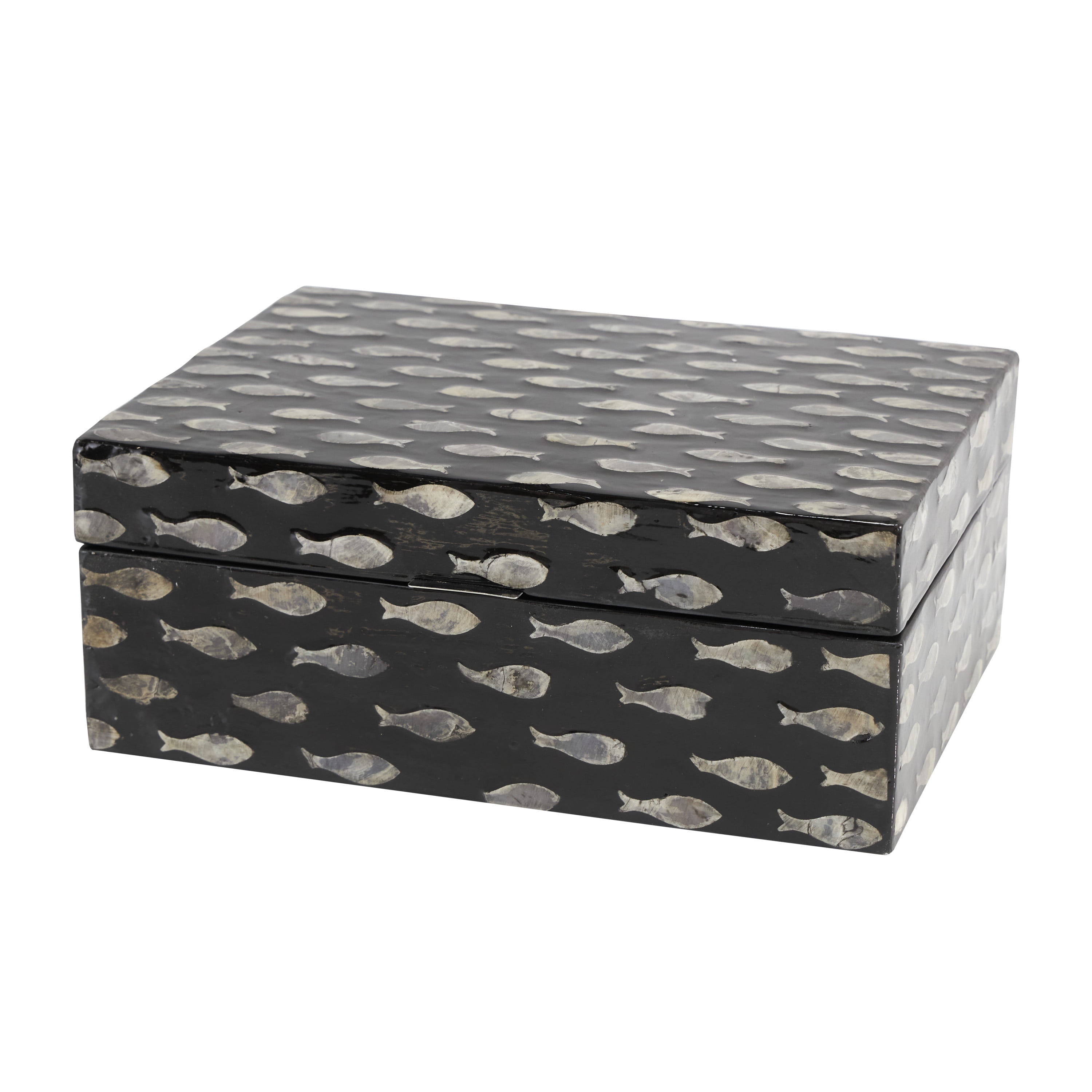 DecMode Fish Mother of Pearl Shell Decorative Box with Beige Accents, 2 Count