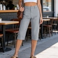 thumbnail image 4 of cocolona Womens Summer Stretch High Waisted Capri Pants Solid Color Elastic Waist Straight Cropped Work Pants with Pockets, 4 of 5
