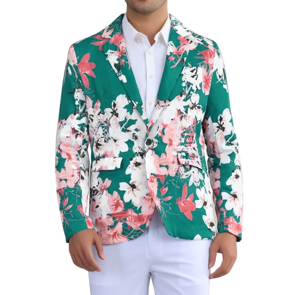 CHAQUETAS DEPORTIVAS FLORALES INSPIRE CHIC PARA HOMBRES, AJUSTE SLIM, BLAZERS IMPRESOS CON FLORES, M VERDE