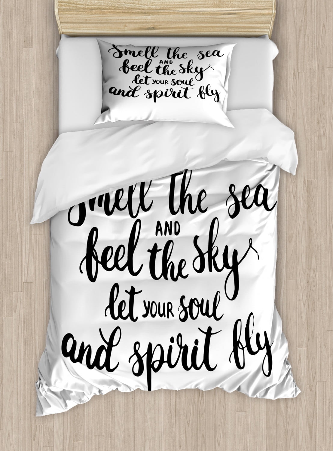 Quote Duvet Cover Set Twin Size, Hand Drawn Typography with Uplifting Free Spirit Themed Message