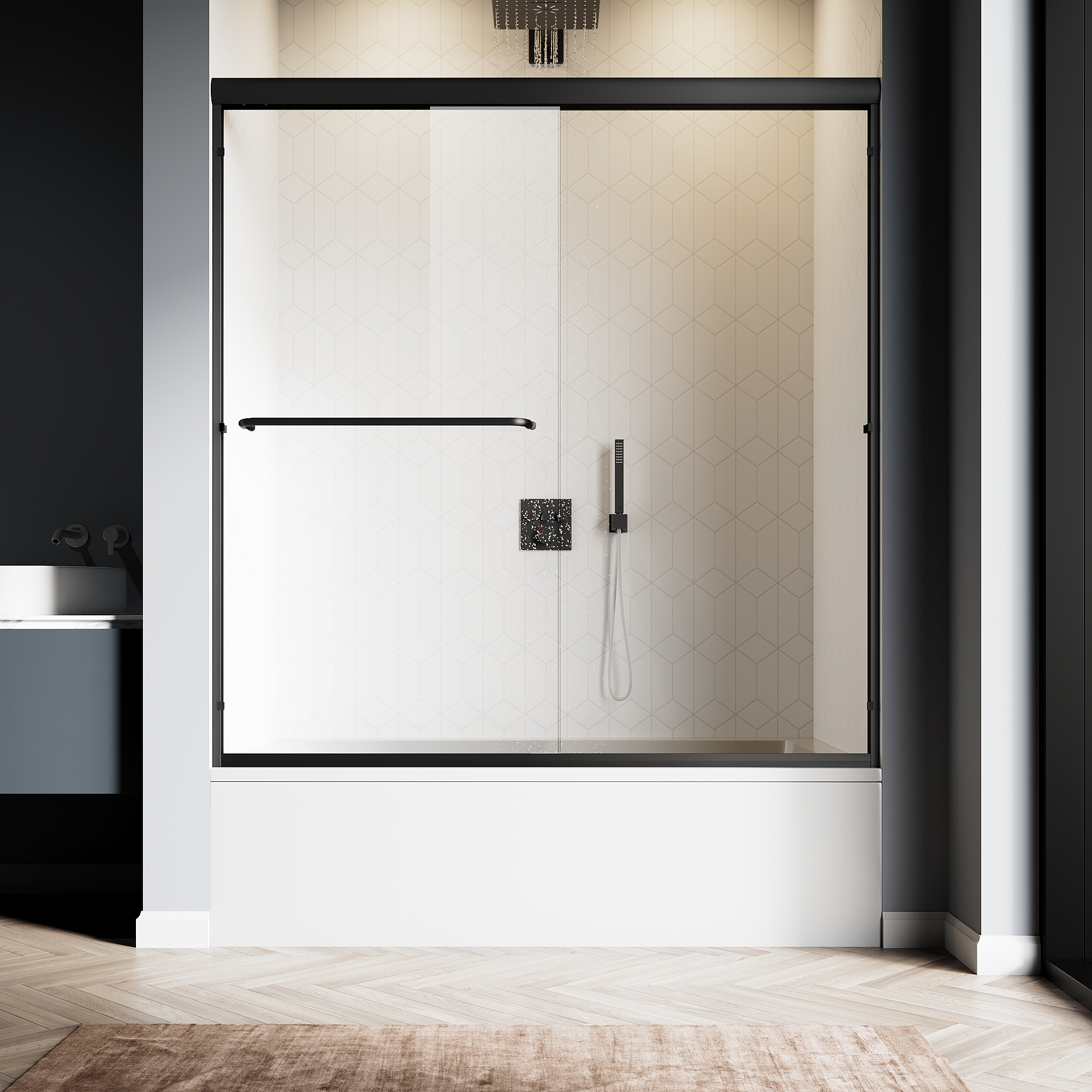 Sunny Shower Bypass Sliding Bathtub Shower Door Enclosure 1/4 in. Clear Tempered Glass Chrome Finish