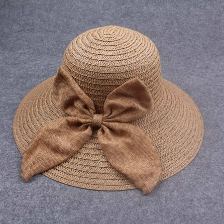 Summer Women Straw Hat Wide Brim Bow Decoration Sun Beach Cap