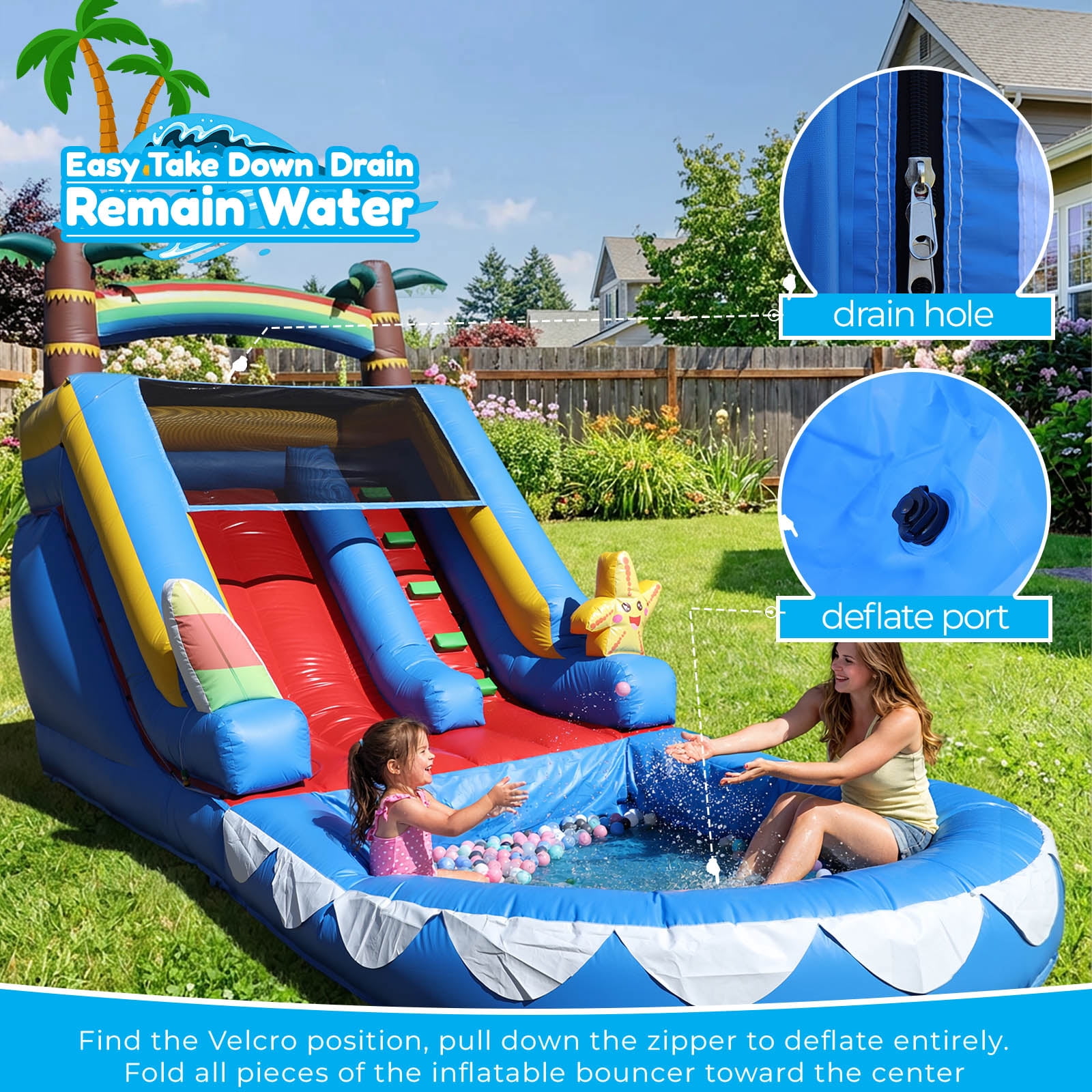 OFFMUST 21FT(L) Inflatable Water Slide for Adults Kids, Commercial Grade Home Water Slide with Blower, Giant Blow Up Water Slides for Backyard , 21x9x12ft