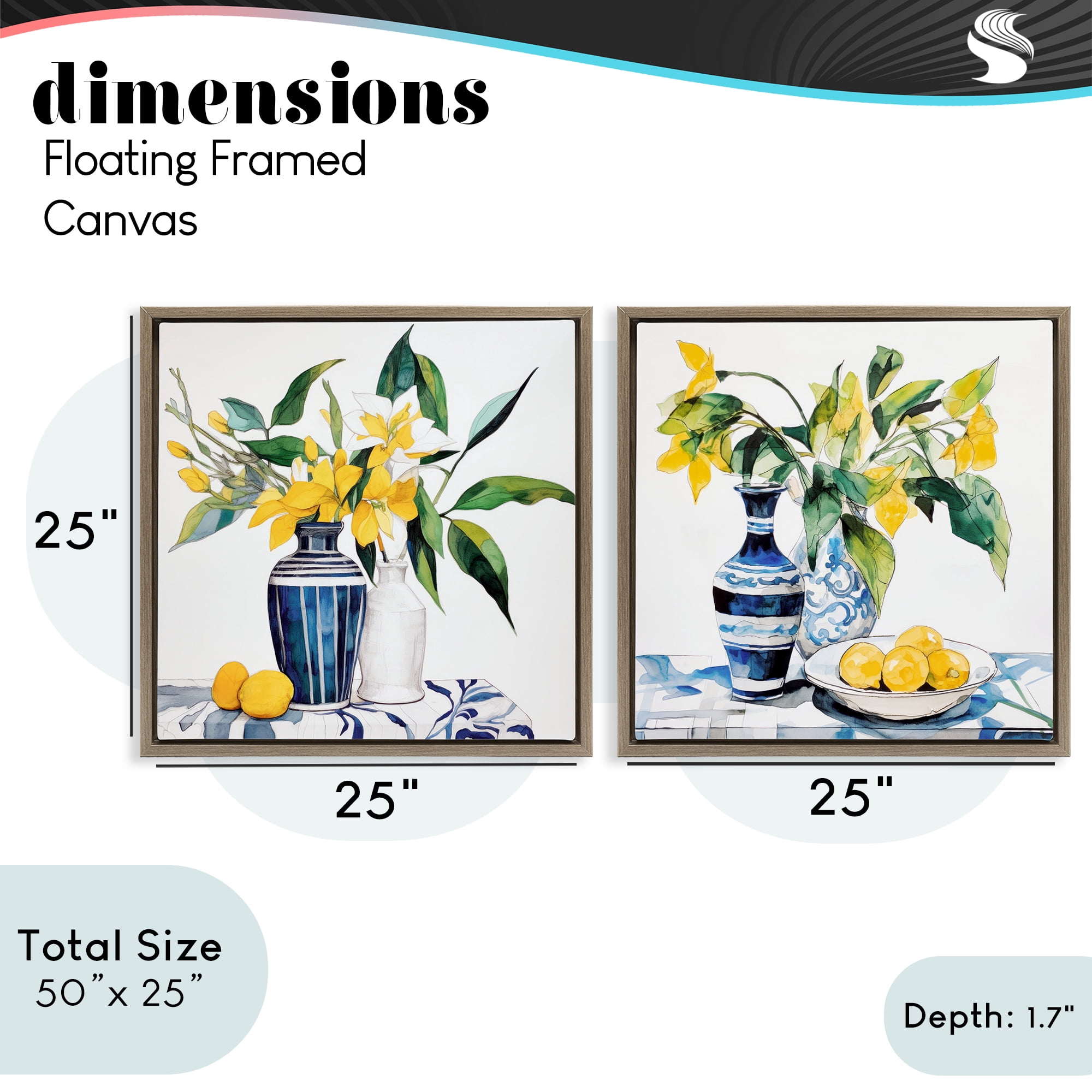 Stupell Industries Lemon Blooms Table Setting 2 Piece Brown Framed Floater Canvas Set, design by Ray Powers