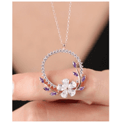 Amethyst Crown Necklace - 925 Sterling Silver Necklace - Flowers Pendants - Summer Jewelery Necklace