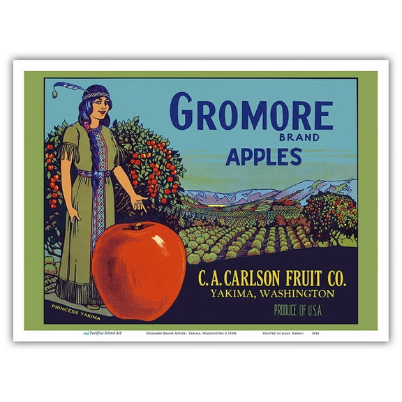 Gromore Brand Apples - Yakima Washington - C.A. Carlson Fruit Co. - Vintage Fruit Crate Label c.1930s - Master Art Print (Unframed) 9in x 12in