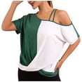 thumbnail image 1 of Timegard Summer Tops for Women 1 Shoulder Front Knot Short Sleeve Color Block Casual Loose Shirt Tops, 1 of 4