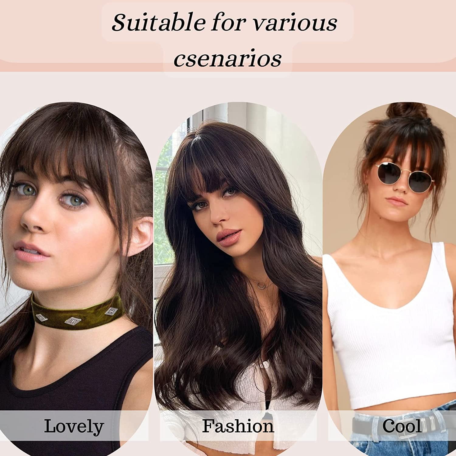 Bangs Hair Clip in Bangs 100% Real Human Hair Extensions French Bangs Clip on Hair Bangs for Women Fringe with Temples Hairpieces Curved Bangs for Daily Wear (Color #1 Natural Black)