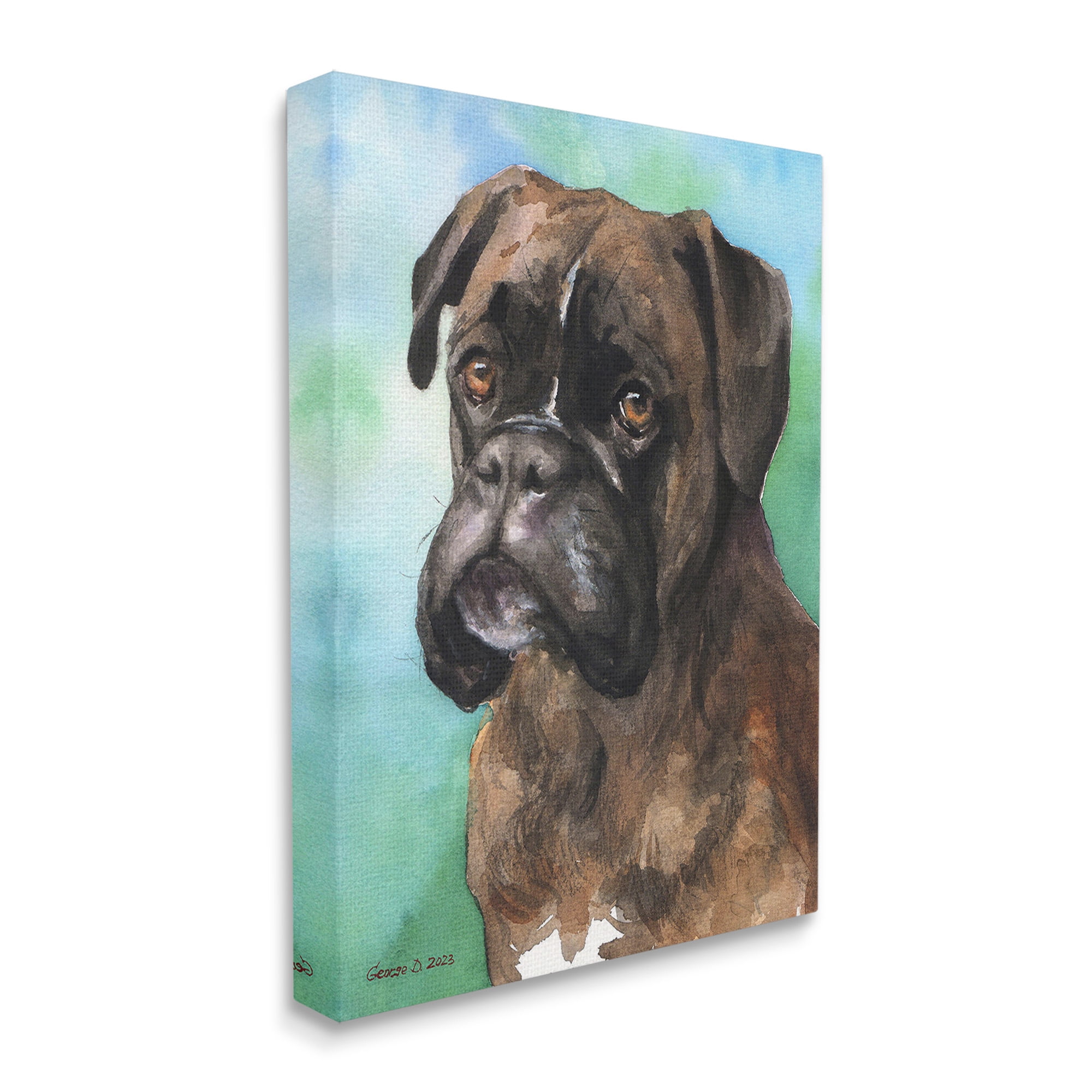 Stupell Industries Boxer Dog Portrait Animals & Insects Painting Gallery Wrapped Canvas Art Print Wall Art, 24 x 30