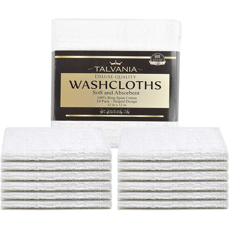 TALVANIA Washcloths Towels 24 Pack Super Absorbent Terry Towel 100% Ring  Spun Cotton White Wash Cloth with Border Design Ideal for Face Wash