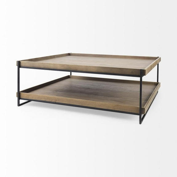 Trey 48x46 Rectangular Brown Wood Top Black Coffee Table (Set of 2)