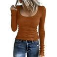 thumbnail image 2 of Resicozy Womens Long Sleeve Tops Fall Spring Scoop Neck Ribbed Knit Shirts Slim Fitted Casual Basic Solid Tee T Shirt 2026 Saffron L, 2 of 4