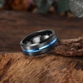 thumbnail image 3 of JQUEEN 8mm Beveled Edge Gunmetal Blue Groove Black Tungsten Wedding Ring for Men Size 7-13, 3 of 5