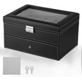 thumbnail image 2 of Lockable Leather Watch Box, 20 Girds 2 Tier Jewelry Case Storgage Organizer Mens Watch Box with Removable Storage Pillows & Drawer, 2 of 7