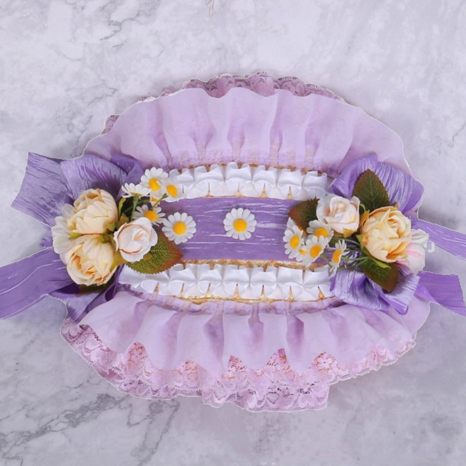 Lace Trim Flower Bonnet Hat For Cocktail Party Cosplay Costume Straw Sun Hat for Vacation Picnics and Formal Occasion