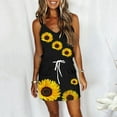 thumbnail image 2 of USSUMA Sundresses for Women Sunflower Print Sleeveless Casual Dresses for Women Spaghetti Strap Short Mini Drawstring Dresses Women Summer V Neck Beach Dresses Wedding Guest, 2 of 4