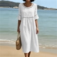 thumbnail image 2 of YuXingFu Summer Dresses for Women 2026 Maxi Crew Neck Plus Size Womens Dress 3/4 Sleeve Solid Color Long Casual Summer White S, 2 of 6