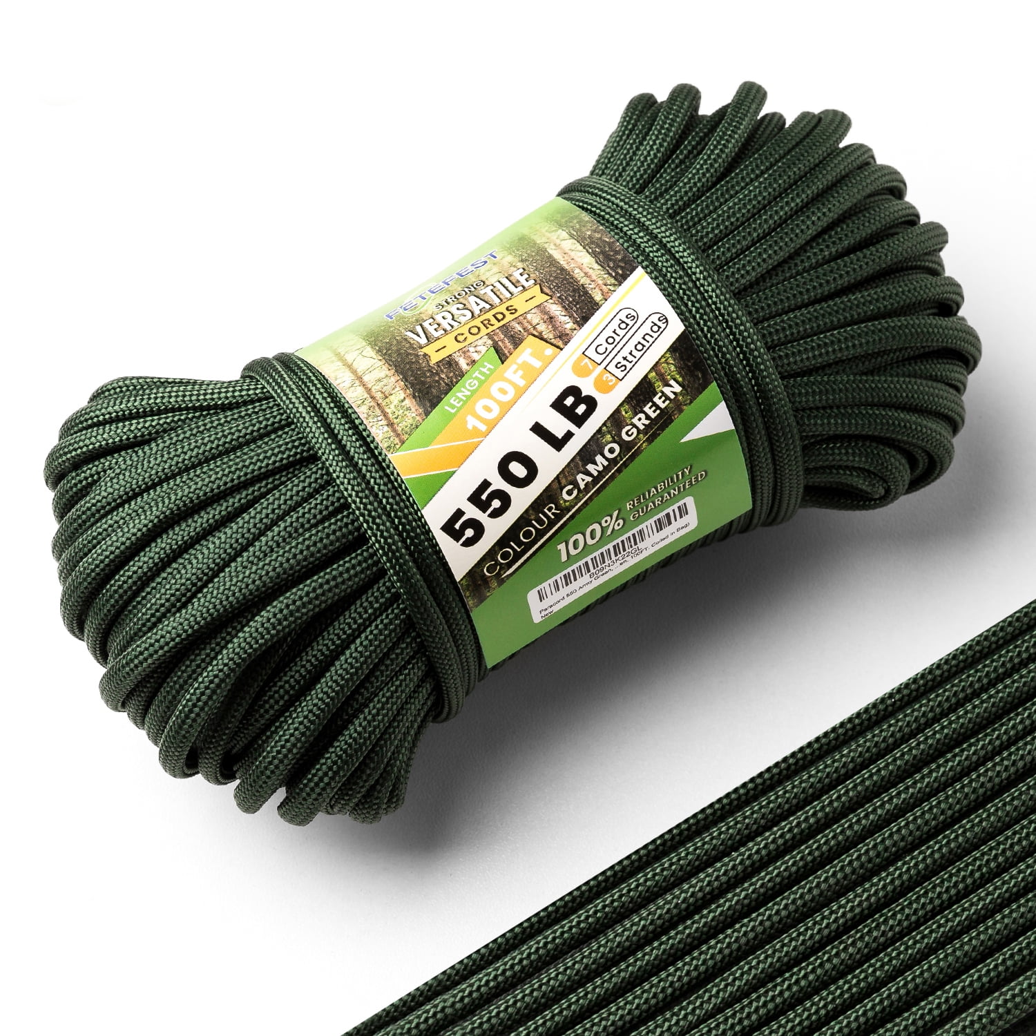 Paracord 550 Army Green, Parachute Cord MilSpec 100FT, 100 Nylon Rope
